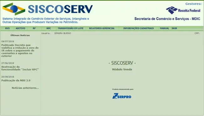 tela do siscoserv