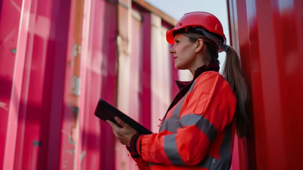 mulher no meio de containers simbolizando importação