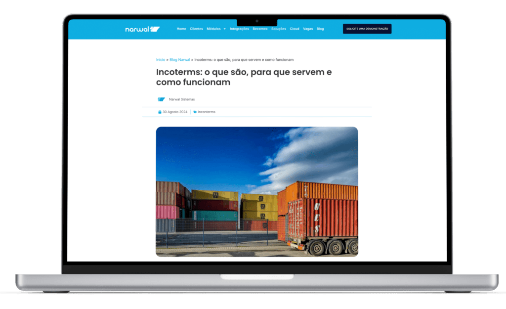 mockup computador com artigo do blog narwal aberto